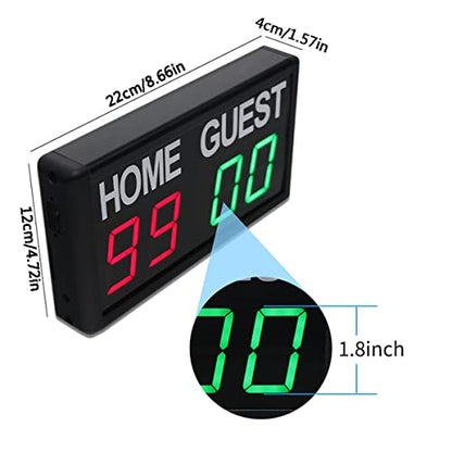 Mini Electronic Digital Scoreboard, Indoor LED Scoreboard,5-Level Brightness Adjustment, with Remote Wall Mount, for Basketball Baseball Badminton Football Game