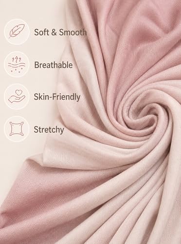 Premium Stretch Cotton Gradient Scarf for Women, Soft Jersey Wrap Shawl, Lightweight Ombre Hijab for Everyday Wear - color: Mctlo2537-lightpink
