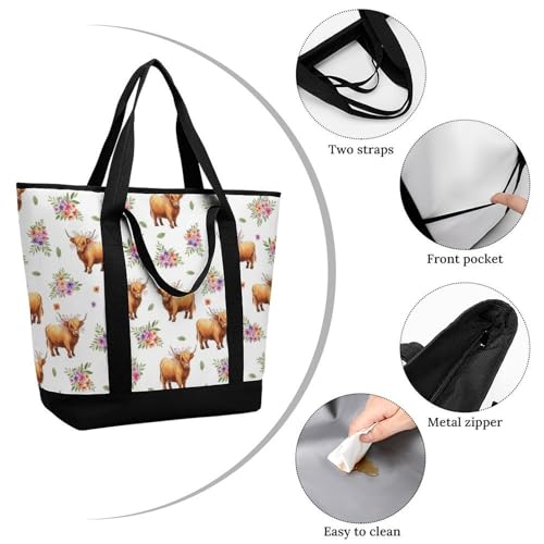 SWEET TANG Insulated Cooler Bag for Women Men Highland Cow Floral Art Lunch Bags Beach Food Delivery Bag - color: Pattern 89