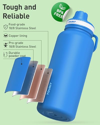 TOURIT 24 oz Insulated Stainless Steel Water Bottle, Light khaki | Double-wall insulated vacuum thermal flask, 100% leakproof & BPA-free, lightweight beverage container for gym & travel - color: Light Khaki, size: 24 Ounces