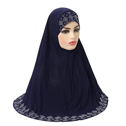 ZGMYC Women Shiny Rhinestones Muslim Hijab Elegant Long Turban Cap Head Wrap Scarf - color: Dark Blue