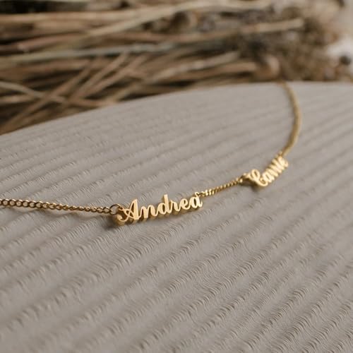 Ajiangwu 18K Gold Plated Name Necklace Personalized,Multiple Custom Name Necklace Family Necklace with Kids Names Customized Choker Necklace for Women - color: 2 Names with Curb Chain