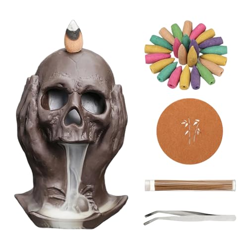 Comeon Skull Decor Incense Holder Reverse Flow Censer Waterfall Burner Set