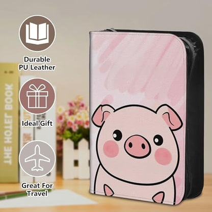 Bible Cover Case for Women, PU Leather Large Bible Cases with Zipper Fits Books Up to 12" x 9" x 2.76”, Bible Carrying Bag for Men, Cartoon Pink Pig - color: Cartoon Pink Pig
