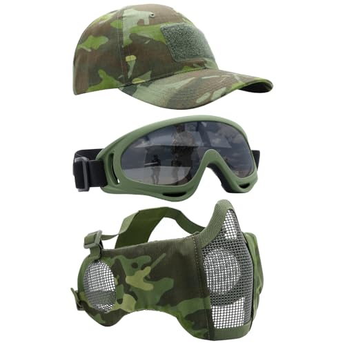 Airsoft Mask with Goggles, Foldable Half Face Airsoft Mesh Mask with Ear Protection for Paintball Shooting Cosplay CS Game - color: 3-ODCP-3PCS, size: 3pcs