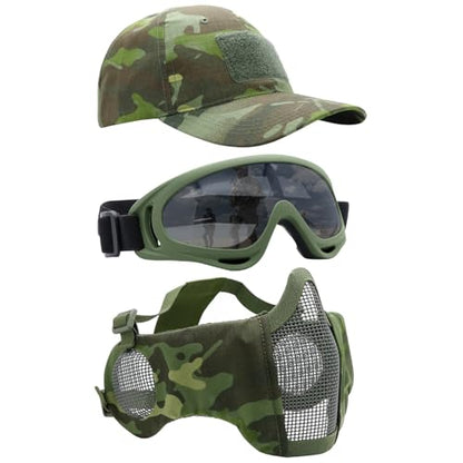 Airsoft Mask with Goggles, Foldable Half Face Airsoft Mesh Mask with Ear Protection for Paintball Shooting Cosplay CS Game - color: 3-ODCP-3PCS, size: 3pcs
