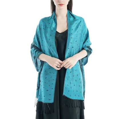 Reversible Paisley Pashmina Rave Scarf Shawl-Soft Silky Pashmina Wraps for Women Evening Dresses - color: D#.turquoise