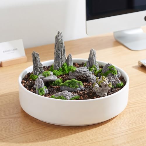 Veemoon 14 Pcs Miniature Rockery Ornaments, 1.69 Inch Grey Resin Stone, Fish Tank Aquarium Fairy Garden Bonsai Terrarium Landscape Decor