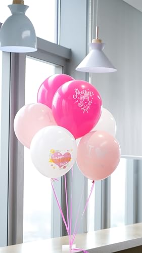 Paready Mother's Day Balloons, 60 Pcs Pink White Mom Print Party Decor - color: Mom