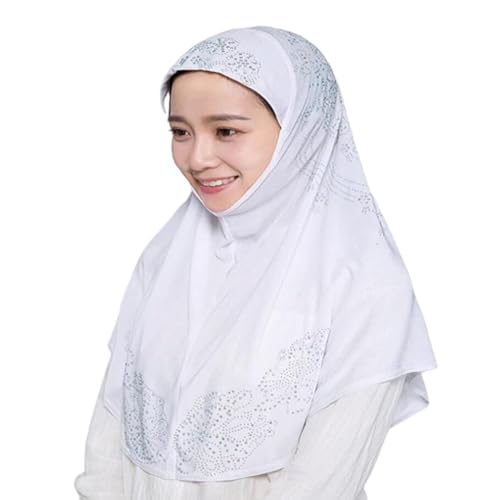 SIQITECHNO Elegant Hijab for Women Muslim Turban Scarf Islamic Headscarf Muslimah Turban Arabian Headwear Eid Scarf Shawl - color: White
