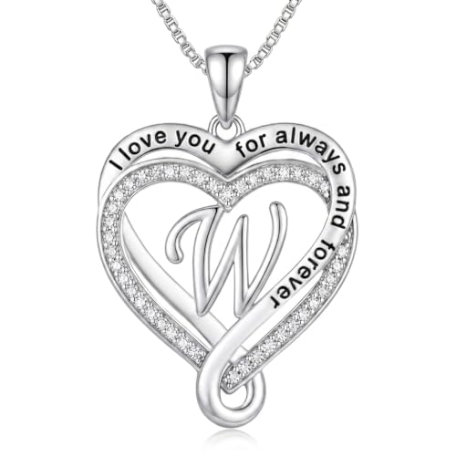 Heart Initial Necklace for Women Double Heart Letters Necklaces - color: W