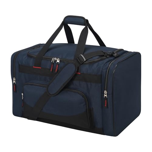 22 inch Gym Bag for Men - 55L Large Travel Duffle Bag Sports Equipment Bag with Multiple Zippered Pockets,Outdoor Workout Duffle Bag for Overnight Weekend - Navy Blue - color: Navy Blue