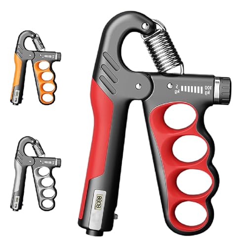 Adjustable Hand Grip Trainer with Electronic Counting, 2025 New Grip Strength Trainer 5-100KG/11-220LB Adjustable Hand Gripper Strengthener Forearm Exerciser for Adults Training Strength - color: Red