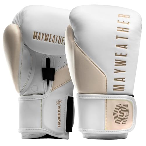 Hayabusa Mayweather Champ Boxing Gloves for Men and Women - color: White/Gold, size: 14oz