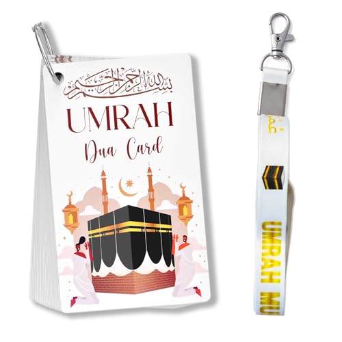 Umrah Dua Cards with Lanyard – 21 Flashcards Step-by-Step Umrah Guide with 20 Essential Duas & Transliteration – Portable Islamic Prayer Cards, Dua Reminder, Umrah Mubarak Gift Set - style: Style 2