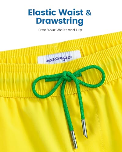 maamgic Mens Swim Trunks with Compression Liner 5 Inch, Quick Dry Bathing Suit with Zipper Pockets, No-Chafing Swim Shorts - color: Brazilian Yellow, size: X-Large