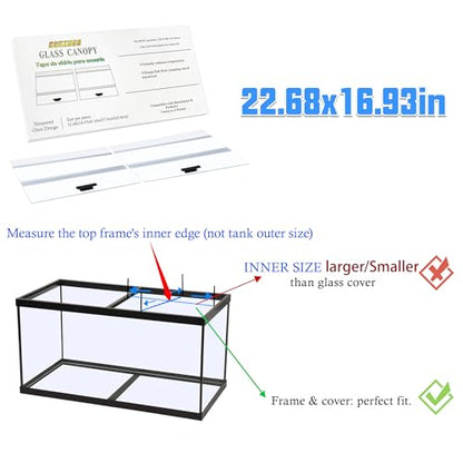 2PCS Set Glass Canopy,22.68x16.93in(Each PCS) Clear Tempered Aquarium Fish Tank Hoods FITS for Marineland Perfecto 70/75/90/110 Gallon 48x18 Aquarium Fish Tank - size: 2PCS-22.68x16.93in
