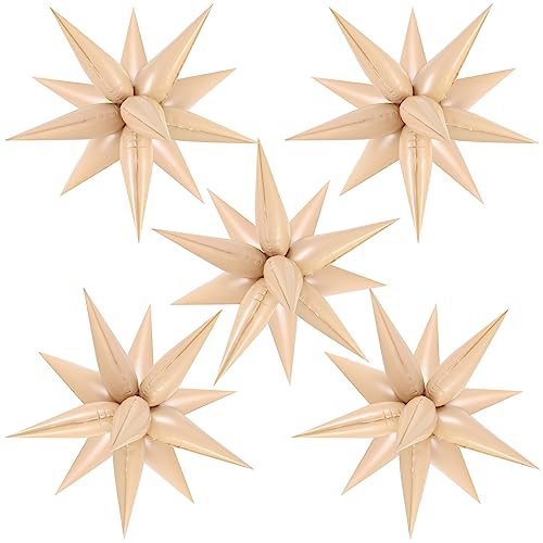 60 Pcs Star Balloons Explosion 12 Point Foil Cone Balloons Magic Balloon Large for Wedding Anniversary Backdrop Birthday Party Decorations Caramel - color: Caramel