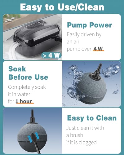 Pawfly Air Stone 2 Inch, Aquarium Air Stone Ball Bubbler Airstone Oxygen Diffuser for Pump Fish Tank Buckets Small Pond and DWC System, 4 Pack - color: 4 Pack(Grey)