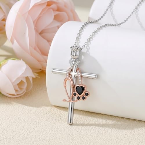Graduation Gifts for Women 925 Sterling Silver Compass/Graduation/Vet/Cross/Stethoscope Necklace for Women - color: Cross-Vet