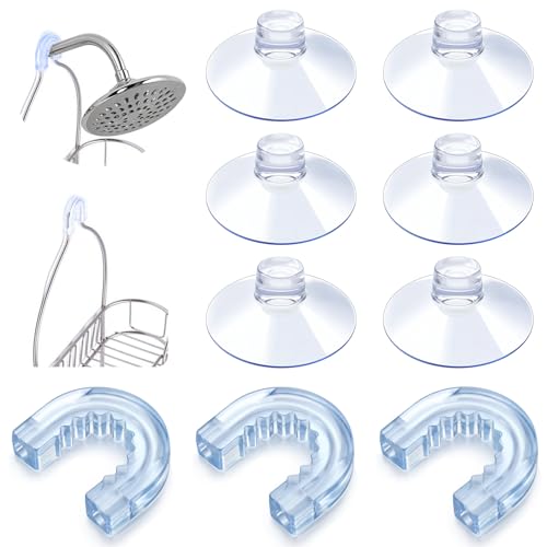 6 PCS Suction Cups for Shower Caddy with 3 Pieces Rubber Rings, Bathroom Shower Caddy Connectors Sucker, Easy to Attach, Heavy Strength Clear Replacement Showers Suction Cups for Bathroom Decor
