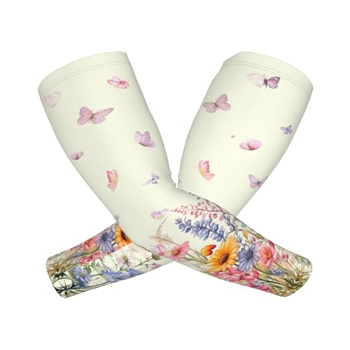 Arm Sleeves Outdoor Garden Sports Cooling Sun Sleeve for Women Men Farm - color: Flower Butterfly