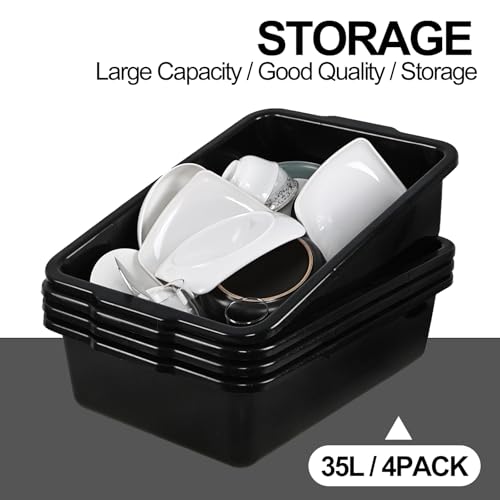 4 Pack Commercial Bus Tubs, Bus Box/Tote Box, Black (35 L) - size: 35 L