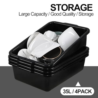 4 Pack Commercial Bus Tubs, Bus Box/Tote Box, Black (35 L) - size: 35 L