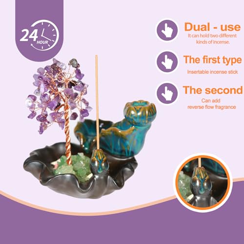 Amethyst Incense Holder Burner, Waterfall Fountain Backflow Cone Burner, Healing Crystal and Stone, Women Gifts for Christma - color: Amethyst Burner