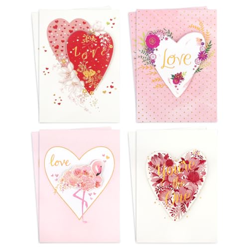 Valentine Day Cards Bulk Set with Envelopes 8 Pack 3D Foam Sticker Cards - color: Pink