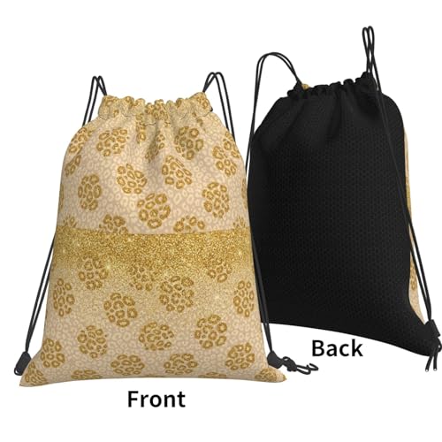 Water Resistant Drawstring Sackpack Gold Glitter Pattern Cheetah Leopard Print, Lightweight Sports Bag for Workout Training and Beach - color: Pattern (372)