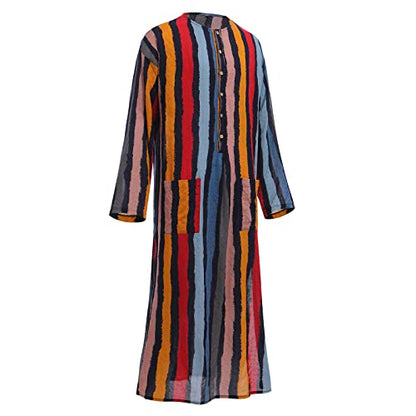 OLEMEK Mens Muslim Thobe Long Sleeve Stripe Long Gown Middle East Islam Arabic Thobe Shirt Dresses - color: Red, size: Medium