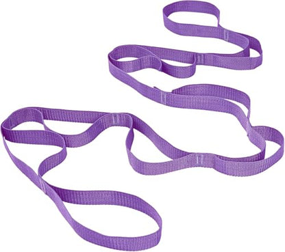 10 Loop Yoga Stretching Strap for Physical Therapy - Non-Elastic Exercise Band for Pilates, Yoga, Stretching for Women & Men - color: Purple