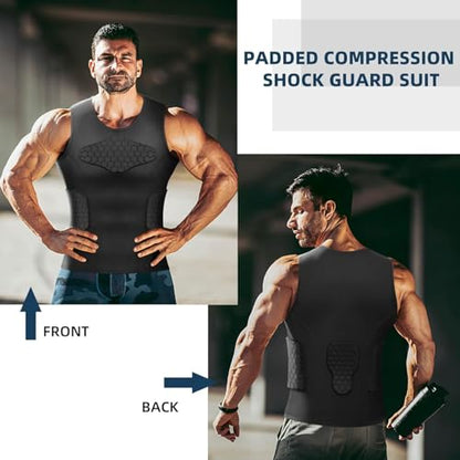 Zicac Men's Sports Shock Rash Guard Compression Padded Shirt Soccer Basketball Protective Gear Chest Rib Guards - color: Black Sleeveless Shirt, size: X-Large