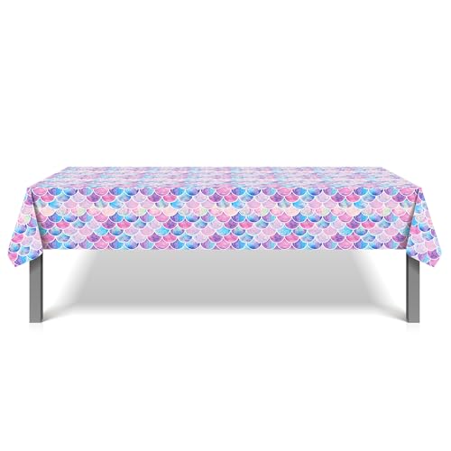 1Pc Fancy Mermaid Party Plastic Tablecloth 54 x 87 Inch Long Table Cover, Mermaid Scales Tail Party Tablecover for Fairy Tale Shell Kids Baby Shower Birthday Dinner Picnic Kitchen Event - color: Fancy Mermaid