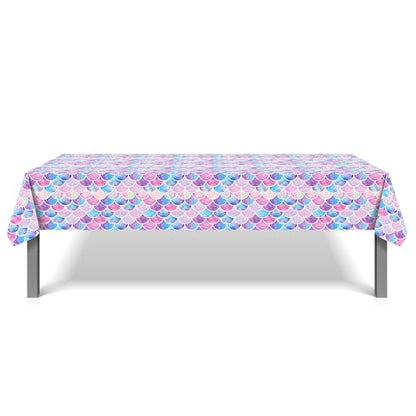 1Pc Fancy Mermaid Party Plastic Tablecloth 54 x 87 Inch Long Table Cover, Mermaid Scales Tail Party Tablecover for Fairy Tale Shell Kids Baby Shower Birthday Dinner Picnic Kitchen Event - color: Fancy Mermaid
