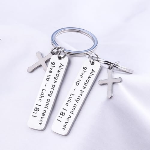 LQRI Bible Verse Gifts Always Pray and Never Give Up Luke 18:1 Scripture Keychain Set Religious Christian Gift for Men Women