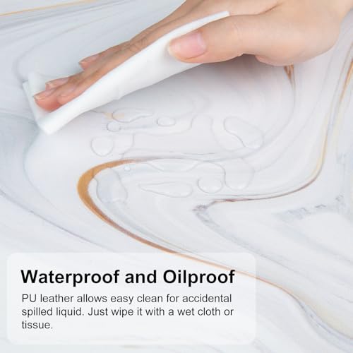 QiyI White Mouse Pad, Cute Marble Large Desk Mat, PU Leather Desk Protector Mousepad, Gold Grey Striped Waterproof Computer Keyboard Gaming Mouse Pads, Non Slip Extended Writing Pad 31.5" x 11.8" - color: Luxury Marble Ink, size: 31.5" x 11.8"
