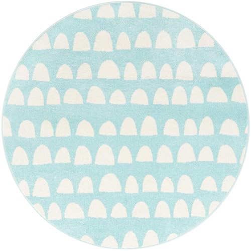 Rugs.com Whimsy Kids Collection Rug – 5 Ft Round Clear Blue Medium-Pile Rug Perfect for Kitchens, Dining Rooms - color: Clear Blue, size: 5' Round