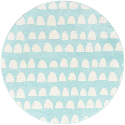 Rugs.com Whimsy Kids Collection Rug – 5 Ft Round Clear Blue Medium-Pile Rug Perfect for Kitchens, Dining Rooms - color: Clear Blue, size: 5' Round
