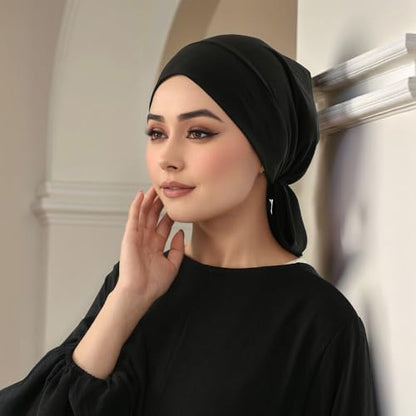 Instant Hijab Scarf Tie-Back Closure Cap Islamic Muslim Head Scarf Turban for Women - color: Black,white