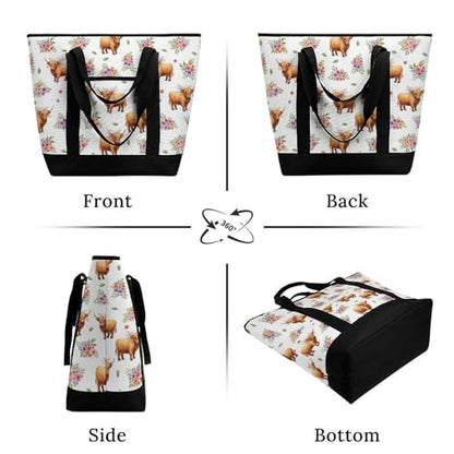 SWEET TANG Insulated Cooler Bag for Women Men Highland Cow Floral Art Lunch Bags Beach Food Delivery Bag - color: Pattern 89