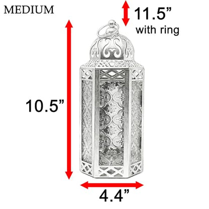 Vela Lanterns Decorative Indoor Moroccan Candle Holder, White Gold, M, 2PK | Ramadan Decorations for Home, Turkish Votive Pillar Lamp, Boho Champagne Tealight Centerpiece, Eid Diwali, 10.5in Tall
