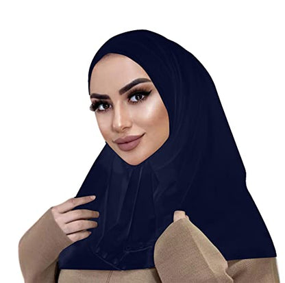 Suillty Fashion Muslim Hijab for Women Instant Snap Fastener Hijab Inner Cap Full Cover Head Wraps Scarf Islam Turban Caps - color: Navy