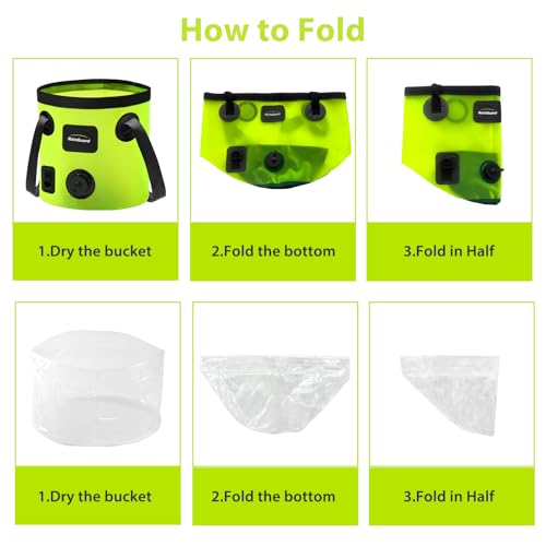 Collapsible Bucket with Handle, 5.3 Gallon Water Container, Green | Folding Water Bucket, Fast-flow, Portable, with 2 Clear Wash Basin, for Camping Fishing Travelling Outdoor Gardening
