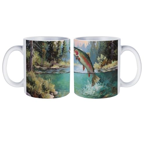 Trout Fish Lake Forests Ceramic Coffee Mug Tea Cup Unique Artistic Drinkware with Handle 12OZ