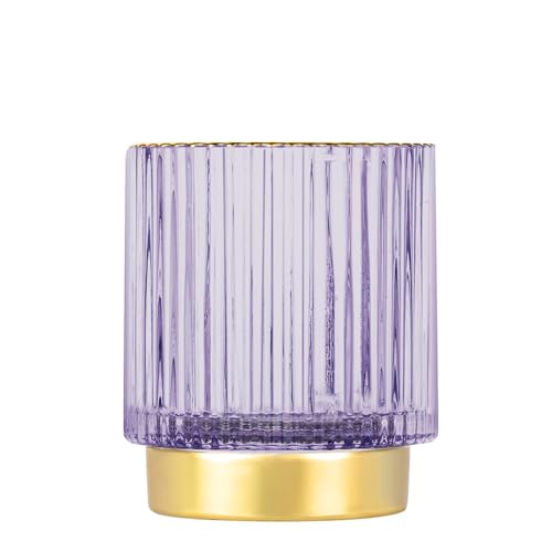 DASITON Makeup Brush holder Organizer,Crystal Cosmetic Makeup Brush Glass Brushes Storage Holder, Vintage Make Up Brush Cup Pen Pencil Holder striped vase(Purple S) - color: Purple, size: S