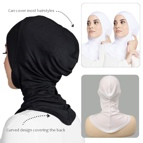 Women Slouchy Beanies Cap Soft Hijab Cap Under Scarf for Women Muslim Jersey Hijab Undercaps(1PC/2PC) - color: White2+white2