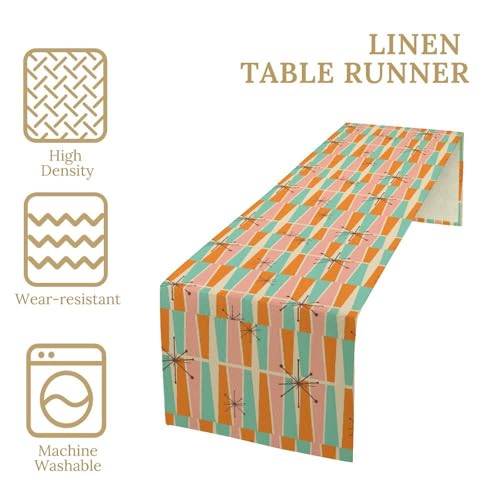 Mid Century Modern Table Runner,Abstract Aesthetic Geometric Mid Century Retro Modern Patterns Printed Linen Table Runner for Kitchen Dining Room Holiday 13x36 Inch - color: Mid Century-3, size: 13x36 Inch