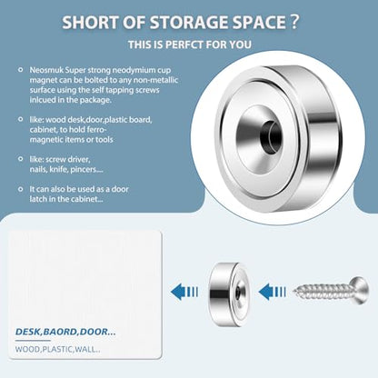 Neosmuk Silver Magnets with Screws,40lbs+ Heavy Duty Rare Earth 4 Pack - color: Silver, size: 40 lb